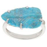 Pear blue turquoise sterling silver ring with unique leaf design and accent details.